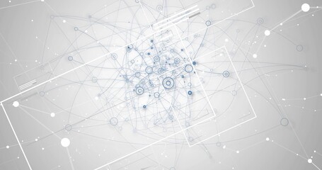 Displaying central network node cluster pulsing in digital space, with nodes and translucent frames