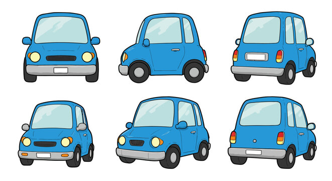 Cartoon Blue Car Multiple Angles Cute Vehicle Illustration