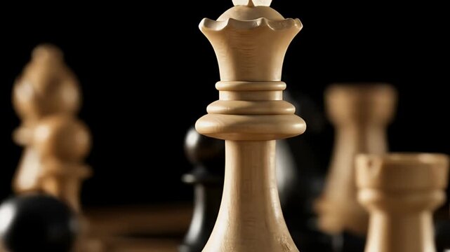 Realistic Close up of White Queen Chess Piece on Dark Background