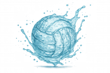 Volleyball ball forming from splashing water creating energetic dynamic liquid art on transparent background