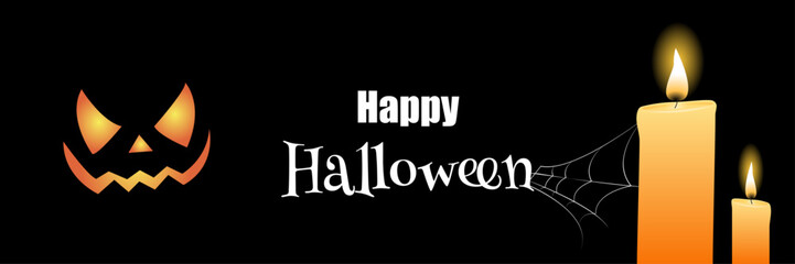 Happy halloween lettering banner  with candles and Pumpkin. vector illustration