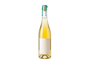 Isolated Bottle of Light Yellow Wine with Turquoise Wax Seal over Cork Stopper