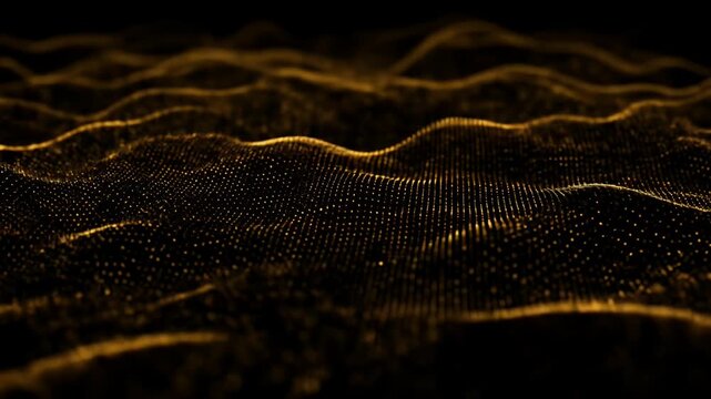 Golden Abstract Particle Wave Background With Bokeh Effect