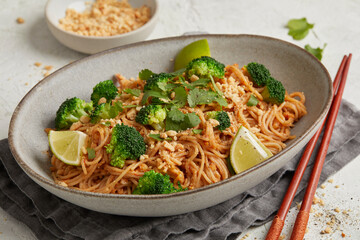 Noodles with broccoli and peanut sauce