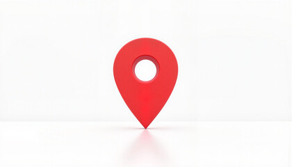 Red location pin icon standing on a minimalist white background for navigation purposes