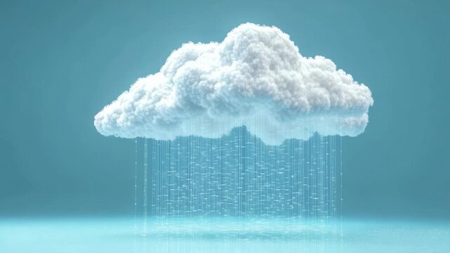 Cloud formation releasing rain over a serene background under soft lighting