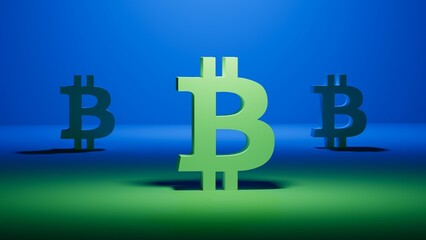 Obraz premium Bitcoin glass green symbol (BTC) concept.