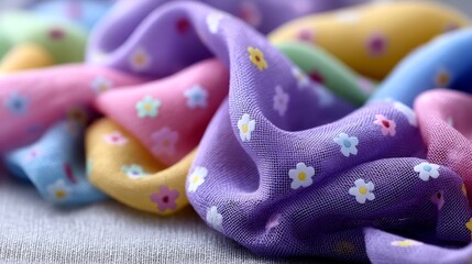 Closeup of delicate pastelcolored mesh fabric with floral pattern, soft textures, craftinspired design, and gentle color tones for feminine or youthful aesthetic