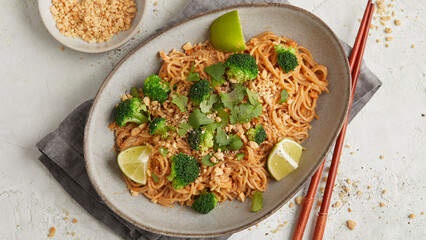 Noodles with broccoli and peanut sauce