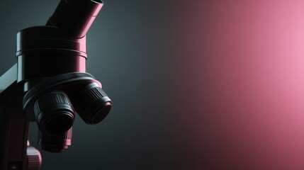 Closeup of a neonglowing holographic microscope in a sleek lab with dark background and futuristic ambiance, ideal for scientific and technological themes