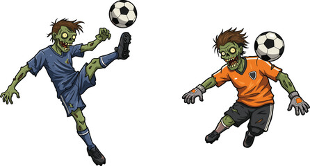 Zombie soccer players illustration, undead football athletes in action, horror sports artwork, creepy fantasy design, Halloween themed zombie game art. © kulsum creatives