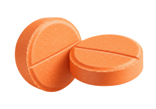 Isolated orange medication pills, pharmaceutical tablets for health, vitamin supplements