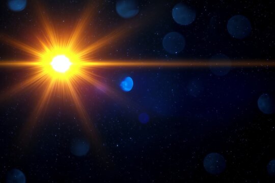 Abstract cosmic burst with golden flare and bokeh effect creating bright sparkles in space. - Powered by Adobe