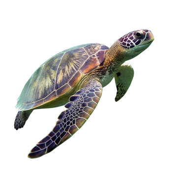 A sea turtle swimming with flippers extended, isolated on transparent background