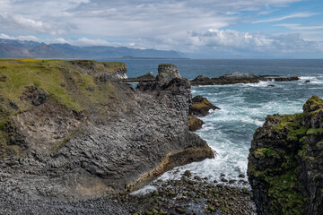 Arnarstapi basalt rocks  in atlantic ocean in Iceland