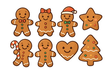 Obraz premium Gingerbread cookies for fun holiday celebrations and baking activities. Set of 6 vector illustration