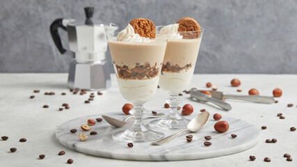 Espresso hazelnut dessert in a jar