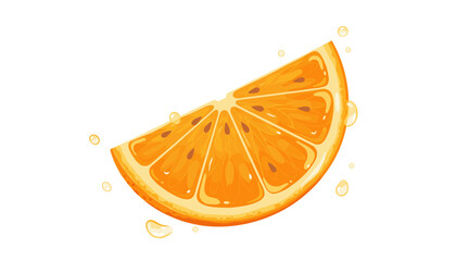 A vibrant, juicy slice of orange, detailed with seeds and glistening droplets of juice, isolated on a clean white background, perfect for food and beverage designs.