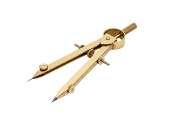 Isolated brass compass for technical drawing, mechanical drawing and geometry study aid