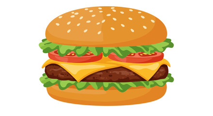 Delicious hamburger with cheese tomatoes and lettuce on transparent background