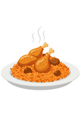 Delicious cooked food presentation on white plate with transparent background