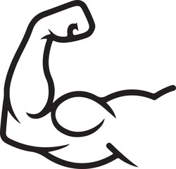 Flexible Strong bicep muscular arms arm strength or power line editable outline stroke vector Muscle icon for exercise. Vector Illustration. Isolated on white background.