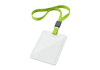 Isolated ID card holder with lanyard, badge identification, clear plastic protection