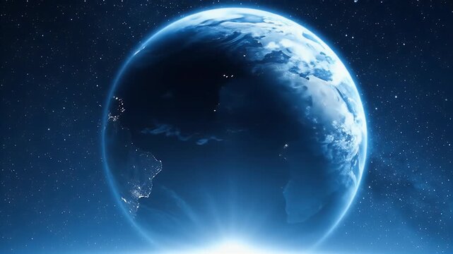 Realistic Earth Globe With City Lights at Night in Deep Space