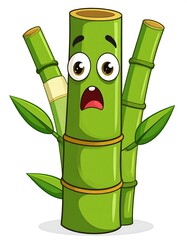 Animated green bamboo stalks with surprised facial expression, leaves, and a white background