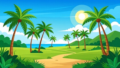 Tropical landscape with palm trees