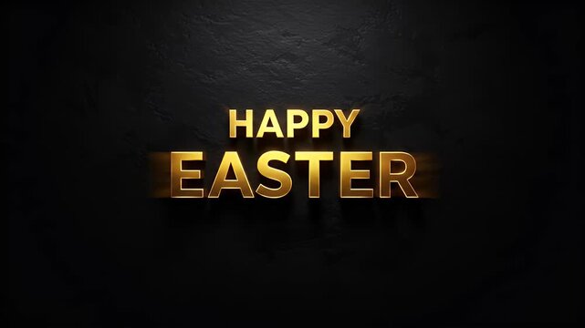 Golden Happy Easter Text Animation Realistic Dark Background