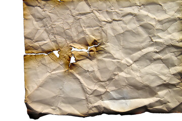 Aged paper with torn corner and warm vintage tone. Old parchment paper with a torn corner and...