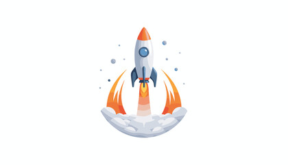 3D rocket launch vector for business startup. Space shuttle flying up. Symbol of success, project boost, innovation, marketing, and technology development. Spaceship icon.