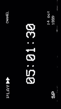 Retro VHS Time Code Display Overlay Loop 4K. Vintage Video Player Channel and Play Status Effect on Black Screen Alpha Channel Animation