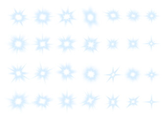 Radiant light bursts shine across a transparent background. Sparkles and glowing beams create a magical starry effect. Perfect for festive designs. PNG