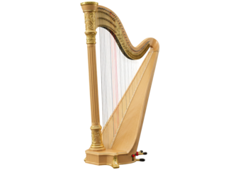 Isolated concert harp, beautiful golden musical instrument for orchestra and ensemble