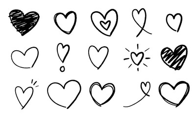シンプル可愛い手書きハートセット 黒