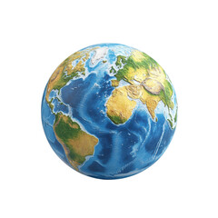Colorful Globe Illustrating Continents and Oceans in Vibrant Detail, on the transparent background. Transparent PNG