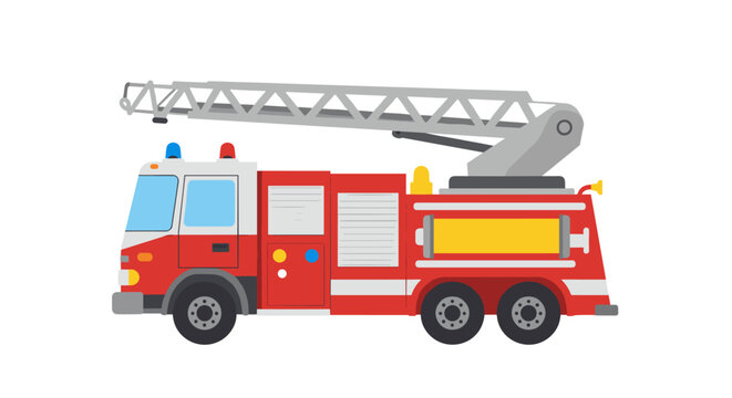 Illustration of a Classic Red Fire Engine with Extended Ladder