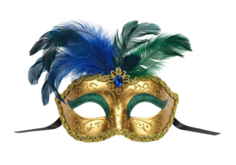 Isolated ornate feather masquerade mask for party or carnival celebration, Venetian style