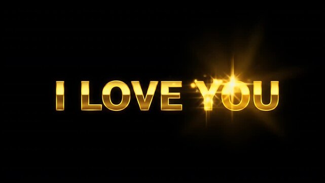 Golden I Love You Text With Light Flares On Black Background