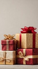 Obraz premium Festive gift boxes wrapped in red and gold