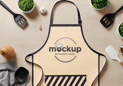 Kitchen Apron on Wooden Table Mockup