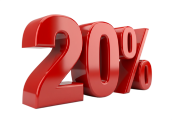 Red 3d number 20 percent isolated on transparent background