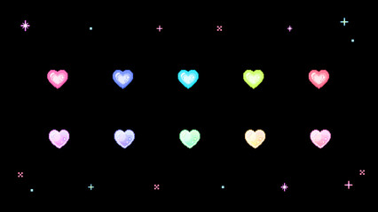 Cute 8bit Retro Game Style Colorful Heart Illustration on Black Background