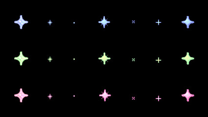Sparkling 8bit Retro Game Style Pink Green and Blue Effect on Black Background