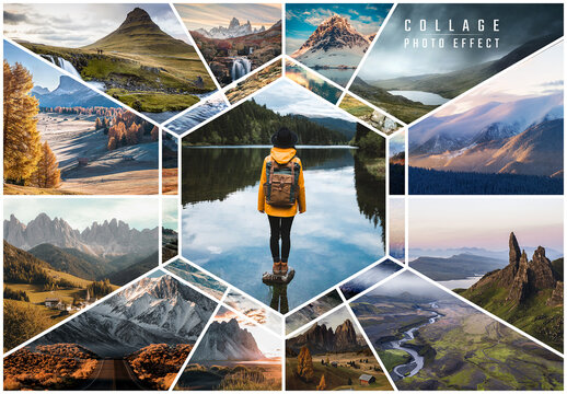 Photo Collage Hexagonal Grid Effect Mockup