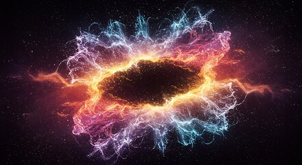 Fototapeta premium Vibrant abstract cosmic energy burst, a brilliant nebula explosion with swirling colorful light expanding through the depths of space, creating a dynamic and mesmerizing celestial spectacle
