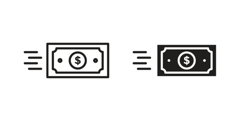 Send money icon set in flat and line style vectors