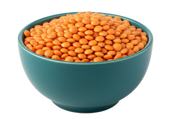 Isolated bowl of red lentils, a healthy source of vegan plant-based protein and fiber food